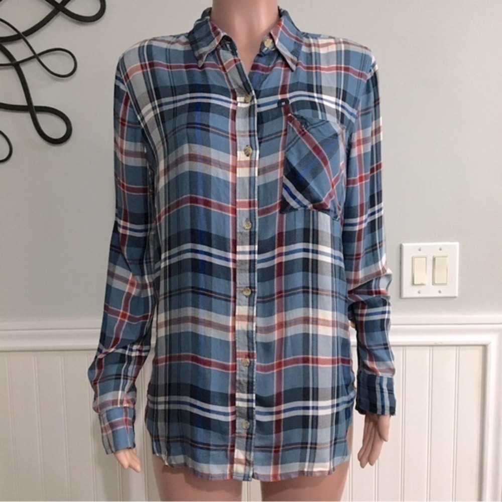 Abercrombie & Fitch NWT Plaid Button Down Red White Blue size Medium